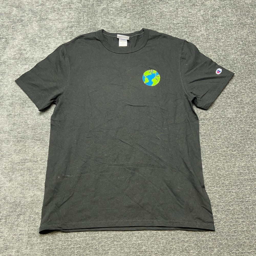 Champion T Shirt Mens Medium Black Globe Spaceship C Graphic Print Logo Casual